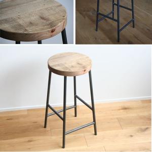 スツール おしゃれ 木製 北欧 アイアン 鉄とオーク材Mサイズ（丸