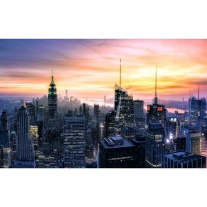 絵画風 壁紙ポスター 夕焼けのニューヨーク マハッタンの夕暮れ 夜景