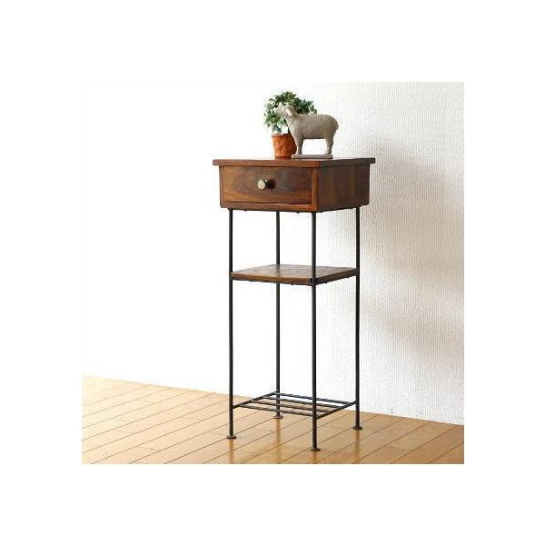 電話台 木製 アイアン スリム サイドテーブル 花台 ハイスタンド