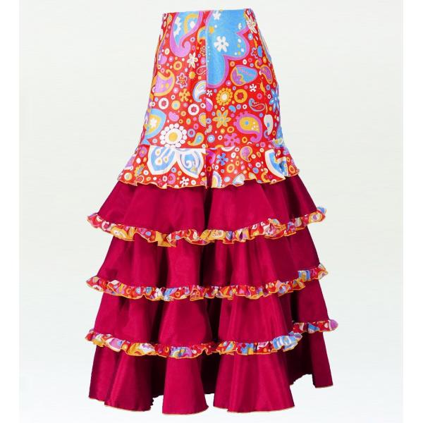 フラメンコ ベルベット マーメード ファルダ スカート レッド