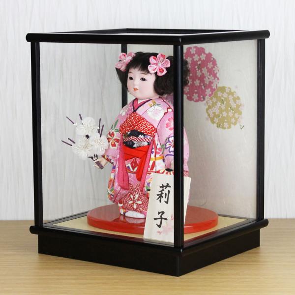 市松人形 木目込み 6号 ガラスケース入り 京染め市松人形(ピンク)FUKU