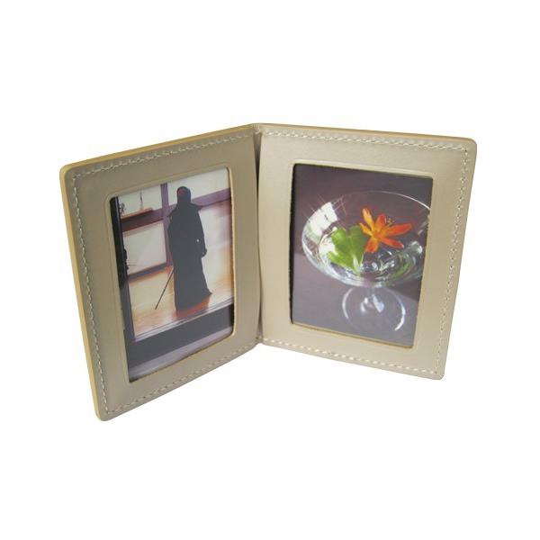 アウトレット 本革 ミニフォトフレーム 2面 小さい コンパクト