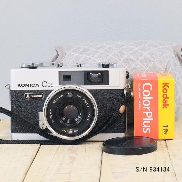 中古】【保証付 】 コニカ KONICA C35 Flashmatic S/N 250649（ケース