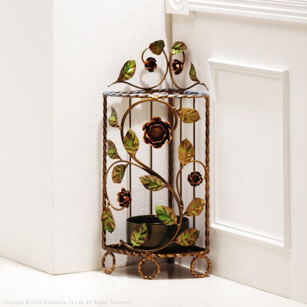 傘立て コーナー 設置 隅 角 傘たて ローズ 装飾 バラ 薔薇 アイアン製