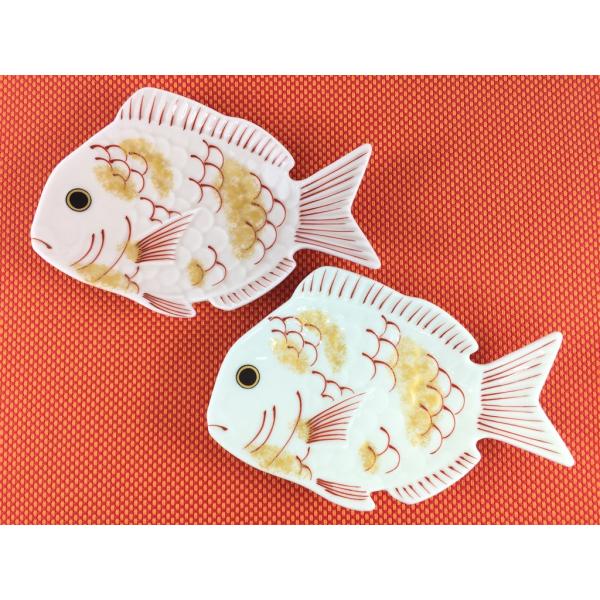 有田焼 幸楽窯 鯛形 銘々皿 ( 白.金タタキ / 桜.金タタキ )【13.5cm