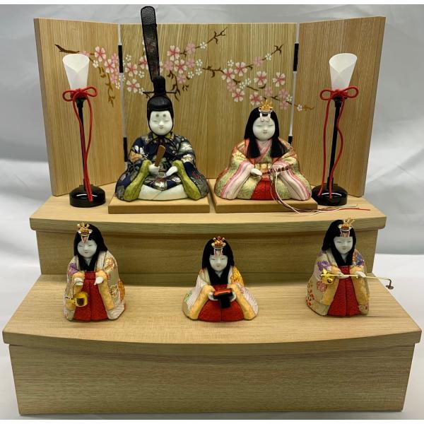 雛人形 真多呂 オリジナル東山雛 5人 34x2 桜 飾台・屏風セット H23