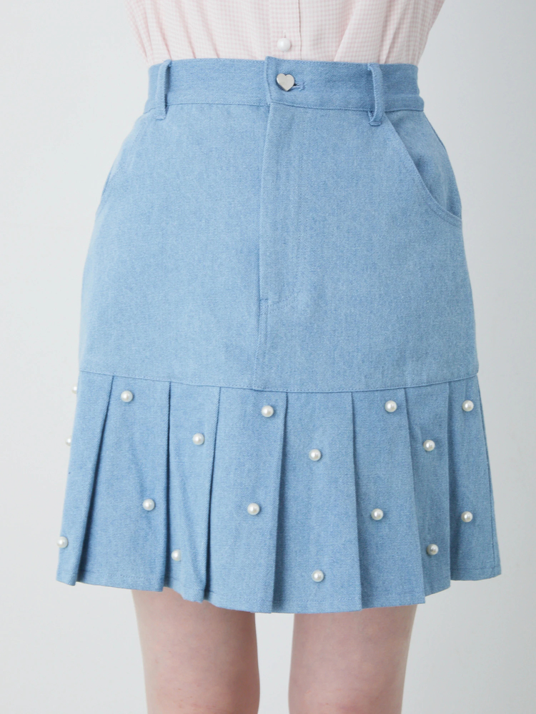 パールプリーツデニムスカート - Ank Rouge(アンクルージュ)のデニム