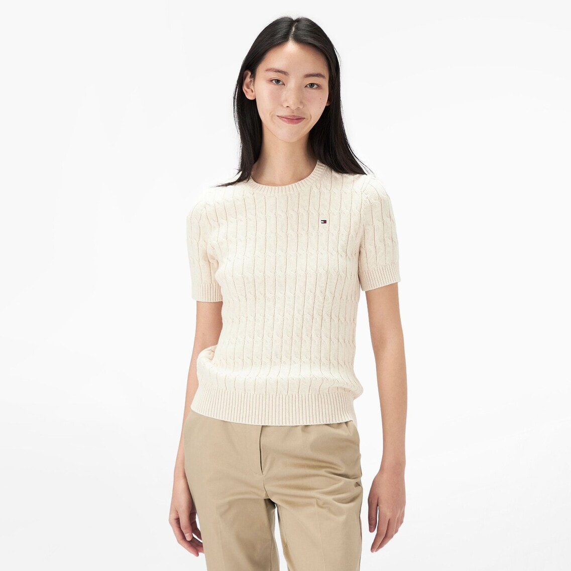 ケーブルショートスリーブクルーネックセーター | トミー ヒルフィガー