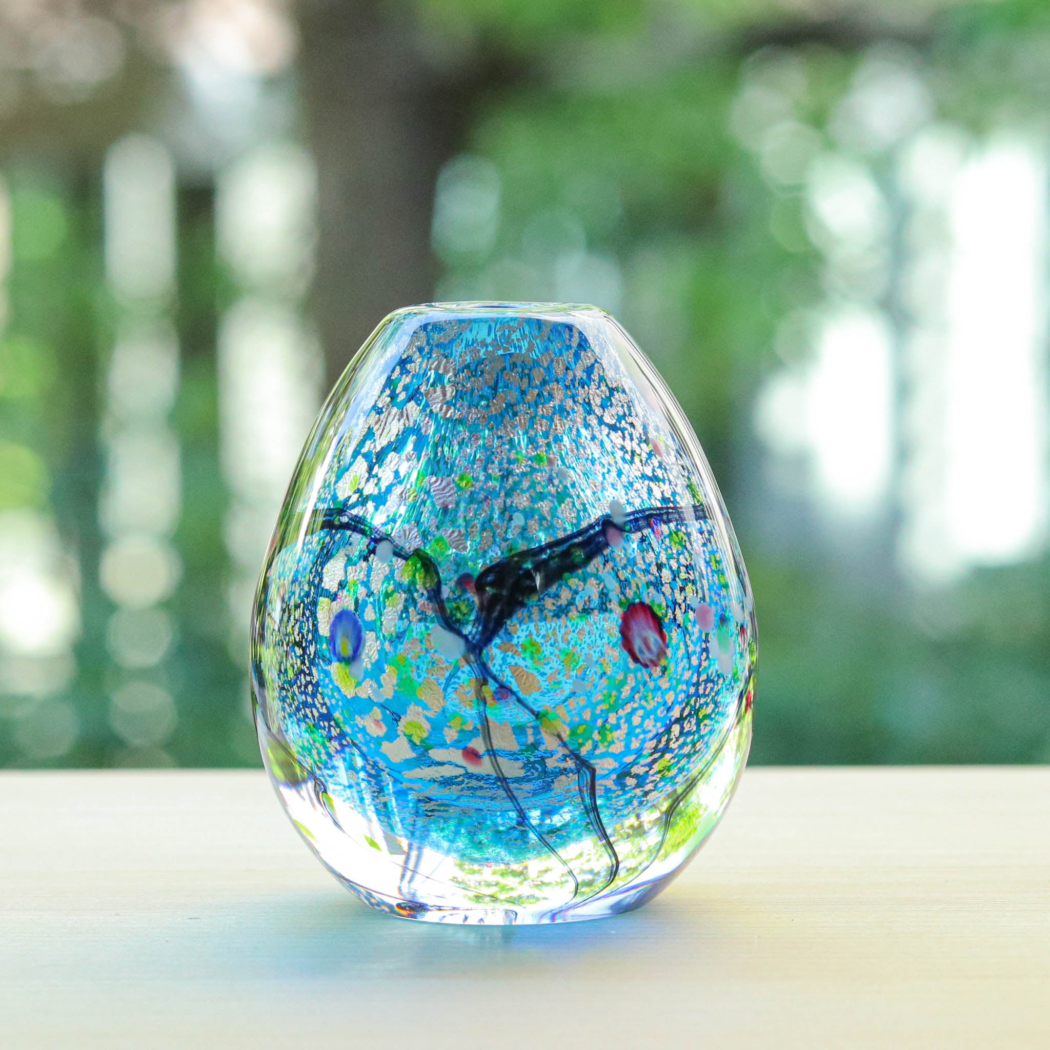 綾ガラス 一輪挿し | 光琳 爽 | オーシャンブルー | グラスアート黒木