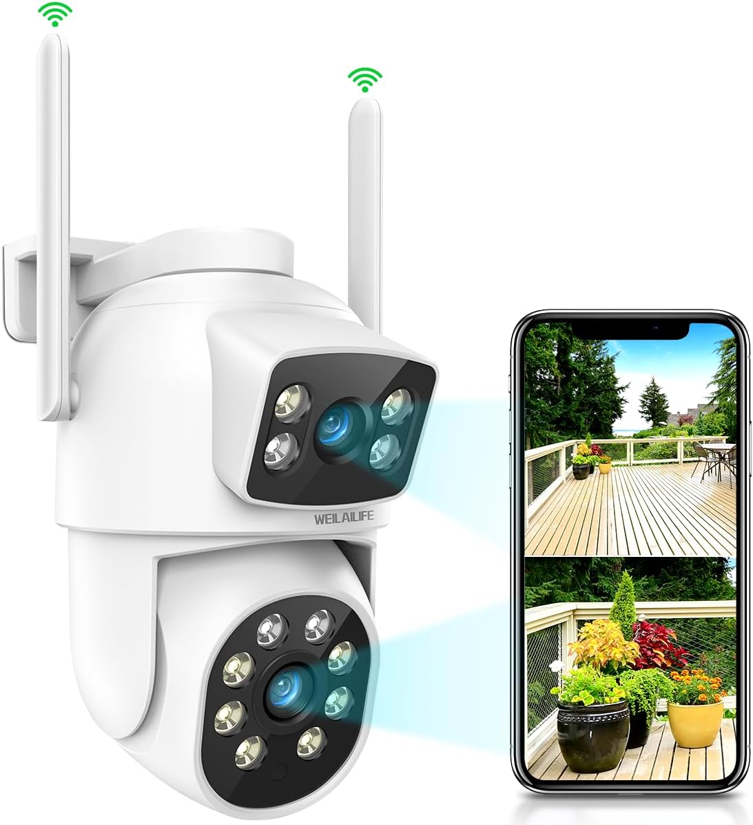 双方向通話・ダブルレンズ】防犯カメラ ネットワークカメラ Wi-Fi