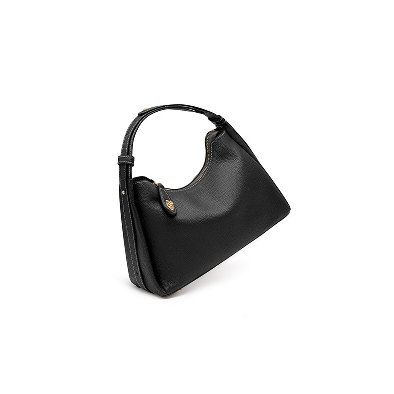 ブラック レザー ジップ ハンドバッグ ショルダー ホーボー バッグ