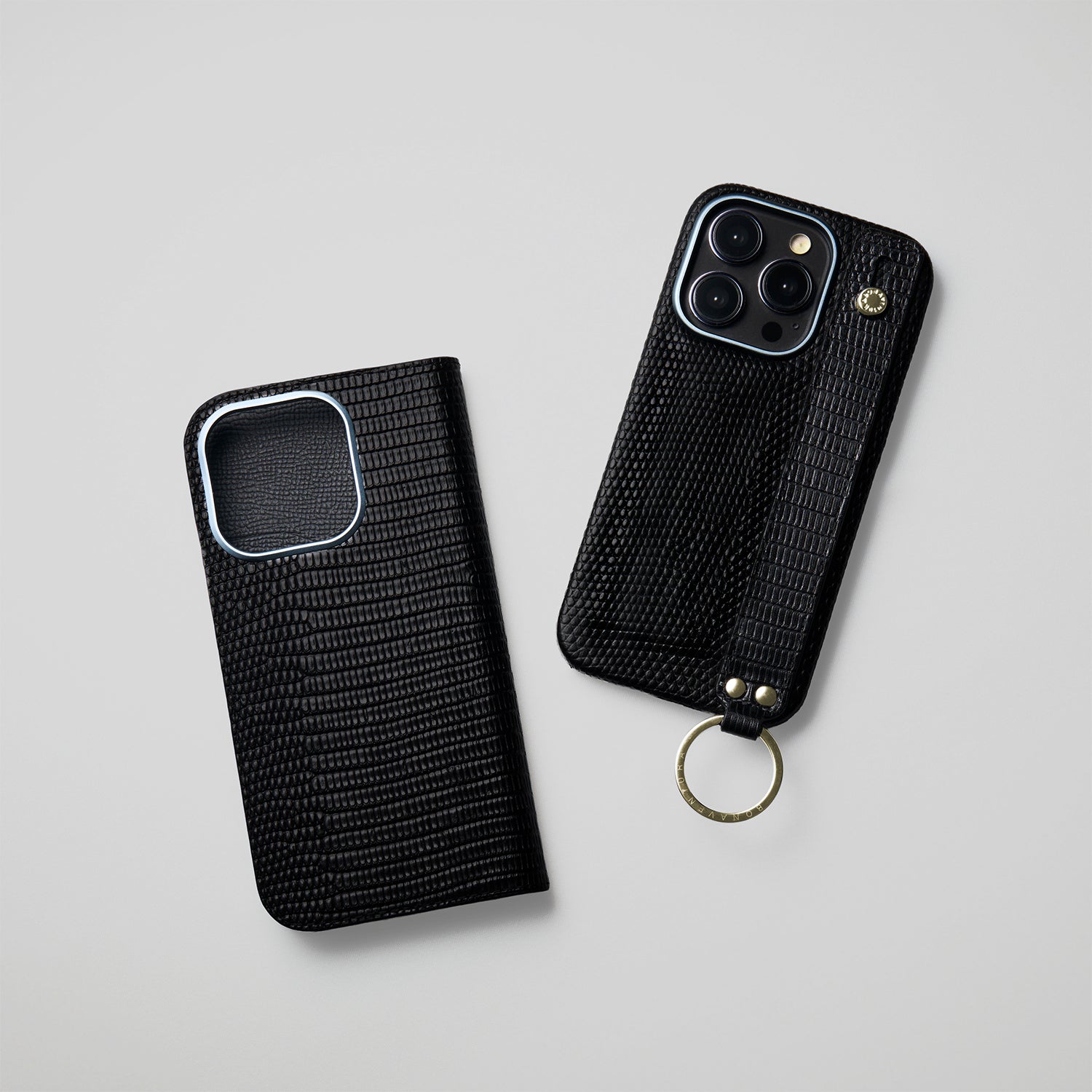 iPhone 17) ハンドル付き バックカバーケース リザードエンボスレザー