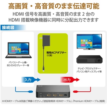 VSP-HDP14BK HDMI分配器 4K 60P 対応 1入力 スプリッター 1個 エレコム