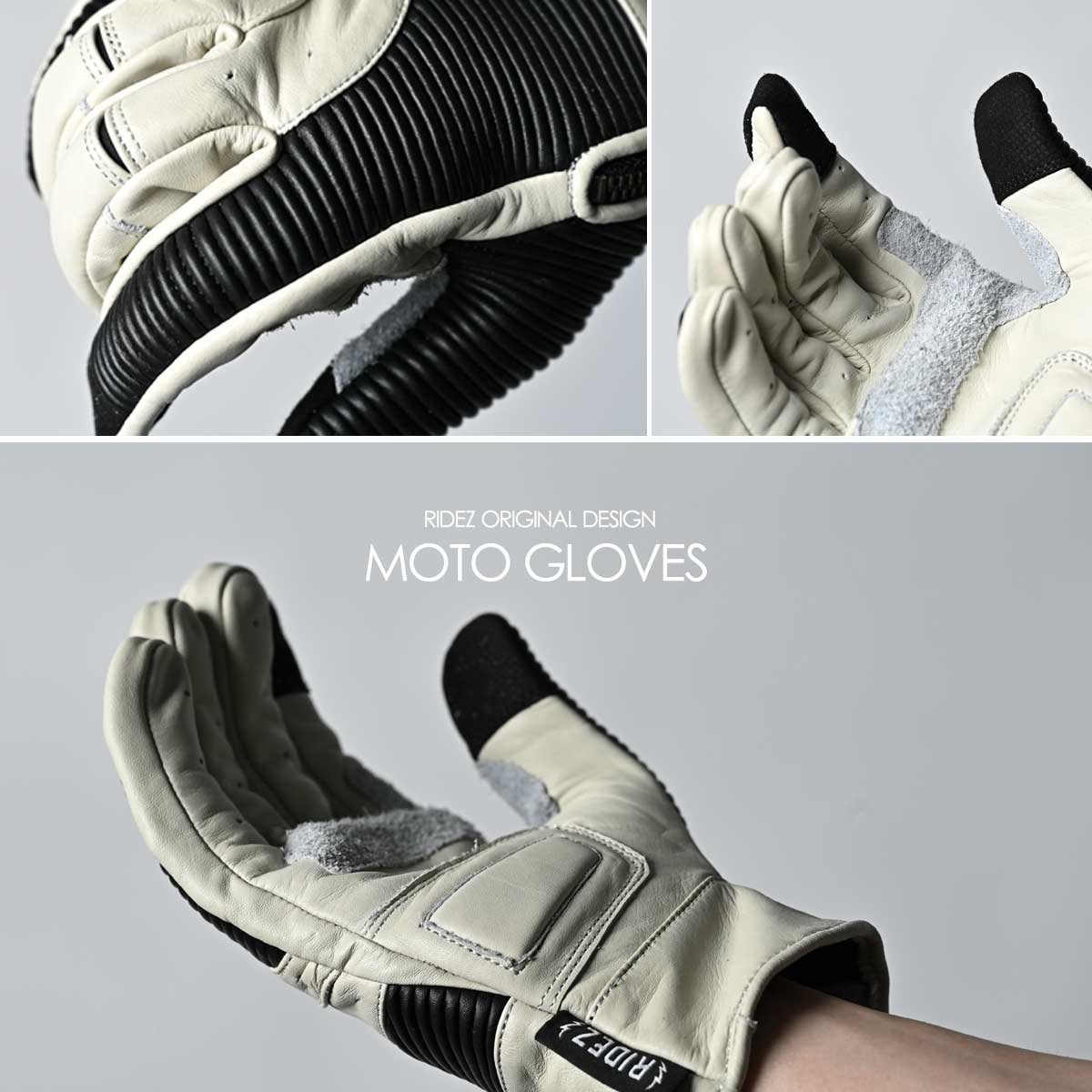 RLG2203-WHITE-L 牛革 白 レザー バイクグローブ RIDEZ(ライズ) サイズ