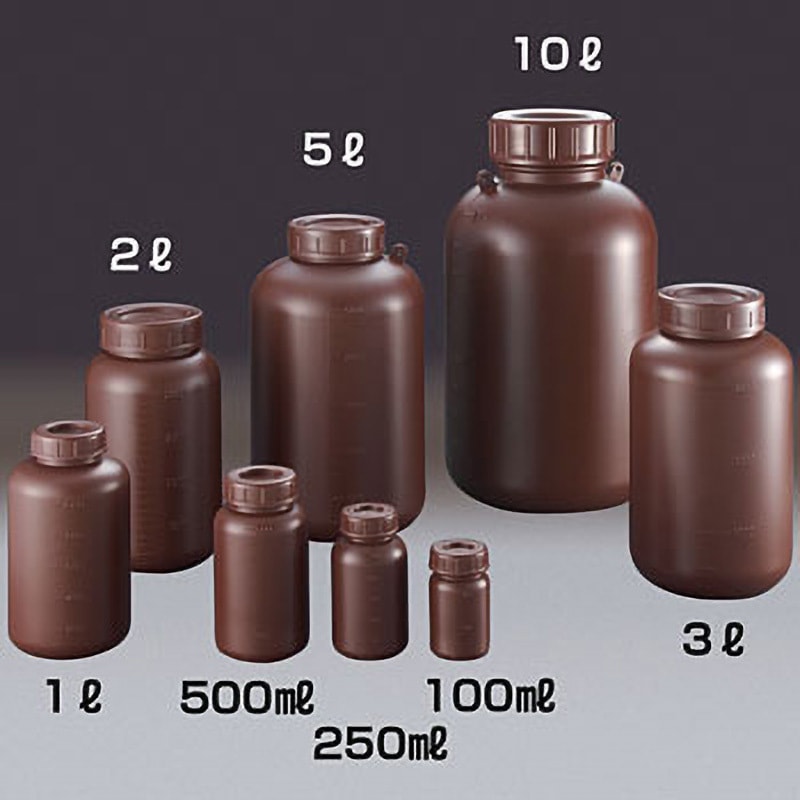 2913 PE広口遮光瓶 サンプラテック 広口 目盛あり 茶色 1L 1本