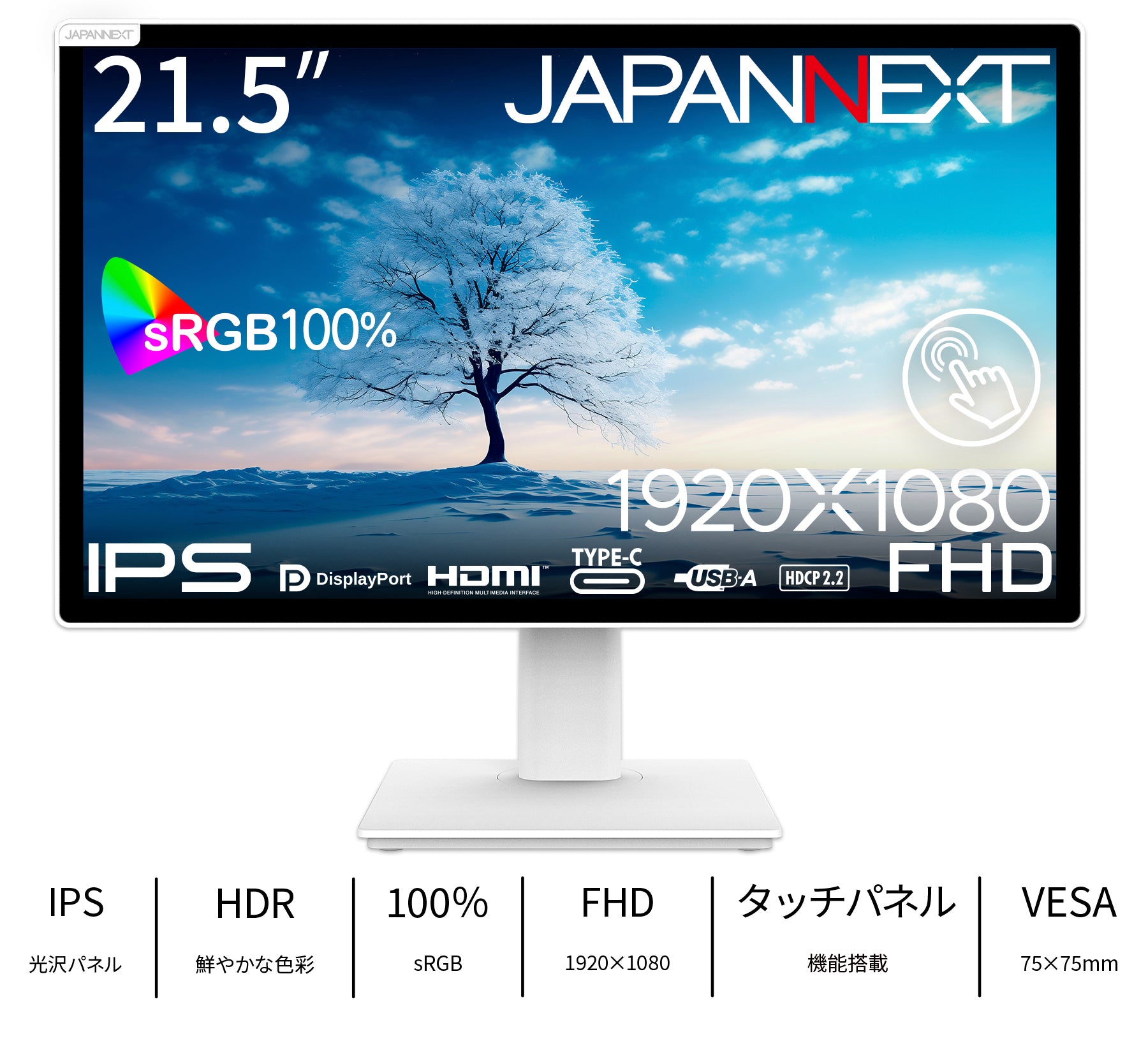 JAPANNEXT 21.5インチ IPSパネル搭載 マルチタッチ対応 フルHD