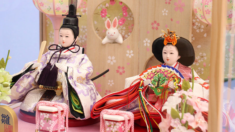 雛人形 ケース飾り 二人 幅38cm｜ガラスケース固定型 小芥子親王 窓