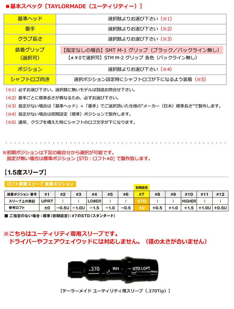 UT専用】テーラーメイド UT専用 スリーブ付きシャフト ユーティリティ