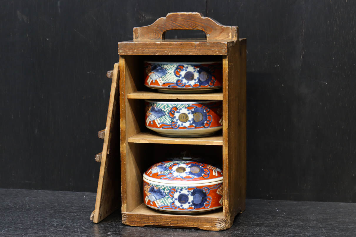 華やかで趣きのある陶器製重箱セット(おかもち付き) DC5788 在庫1組