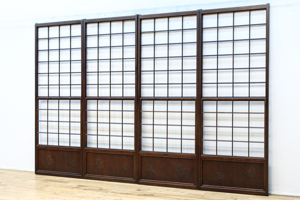 幅668ミリ スリム幅！！腰板に小振りな松の彫刻模様を描いた雪見障子戸