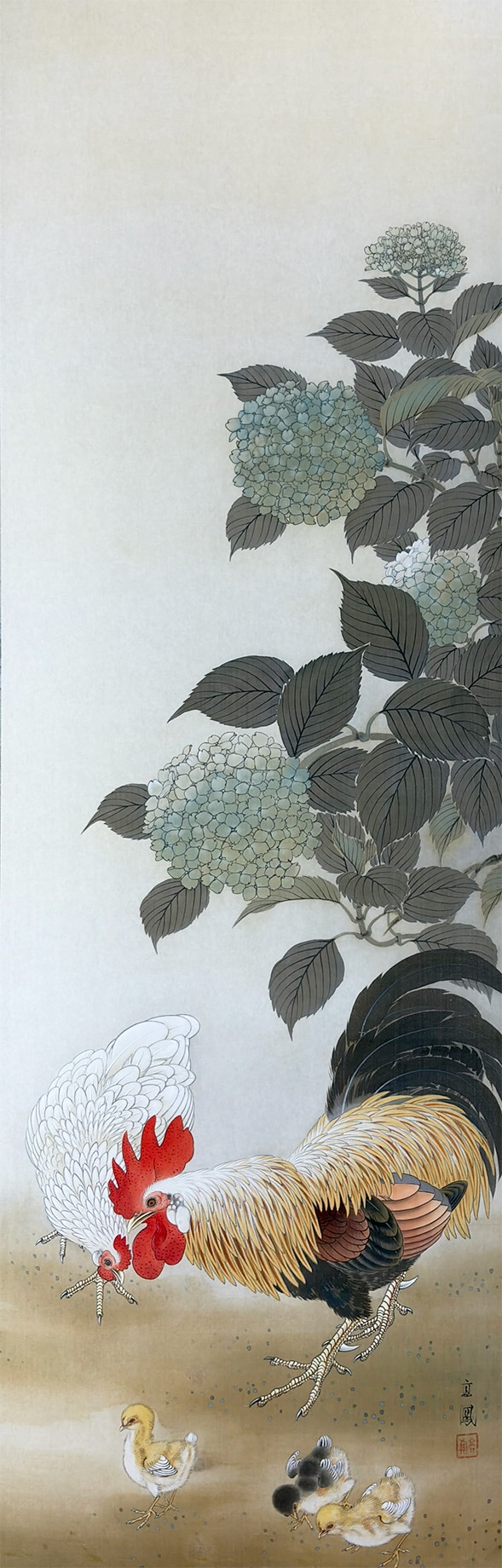 紫陽花双鶏｜新・古美術 高美堂（こうびどう）｜掛軸販売・通販・買取