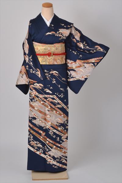 訪問着［紺色の蔓帯模様}｜着物レンタルあき (来店着付け無料・全国