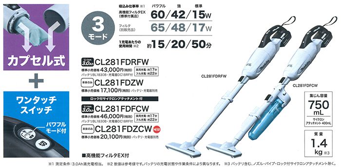 マキタ 充電式クリーナー 18V CL280FD CL281FD CL282FD 【徹底解説
