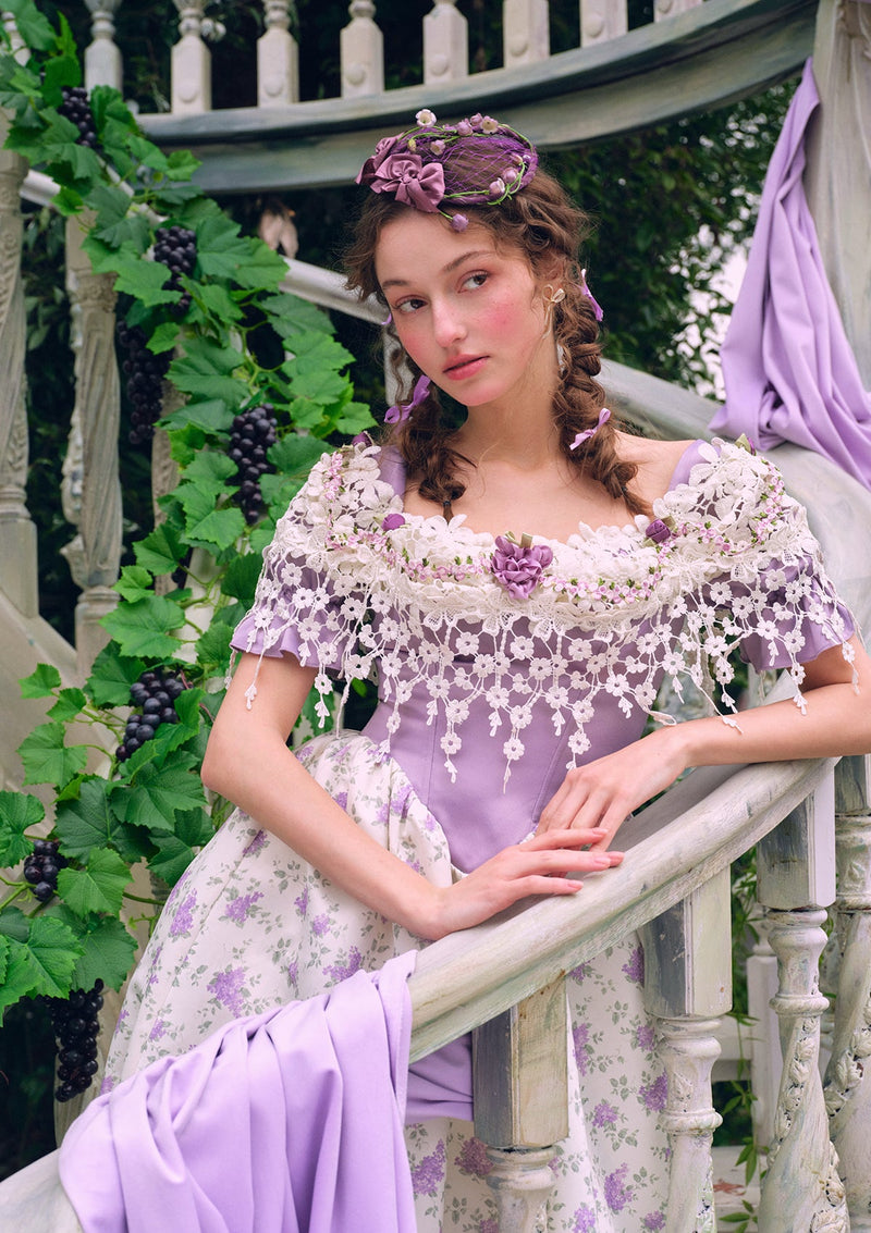 紫色のジャカード蔓」ビスチェドレス