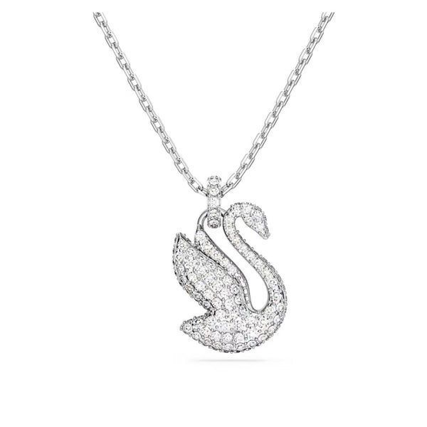 Swarovski Iconic Swan Pendant, Rhodium Plated Metal and White Crystals