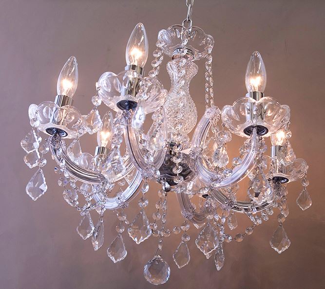 輸入家具 シャンデリア 6灯 クリスタルガラス クリア シルバー 照明