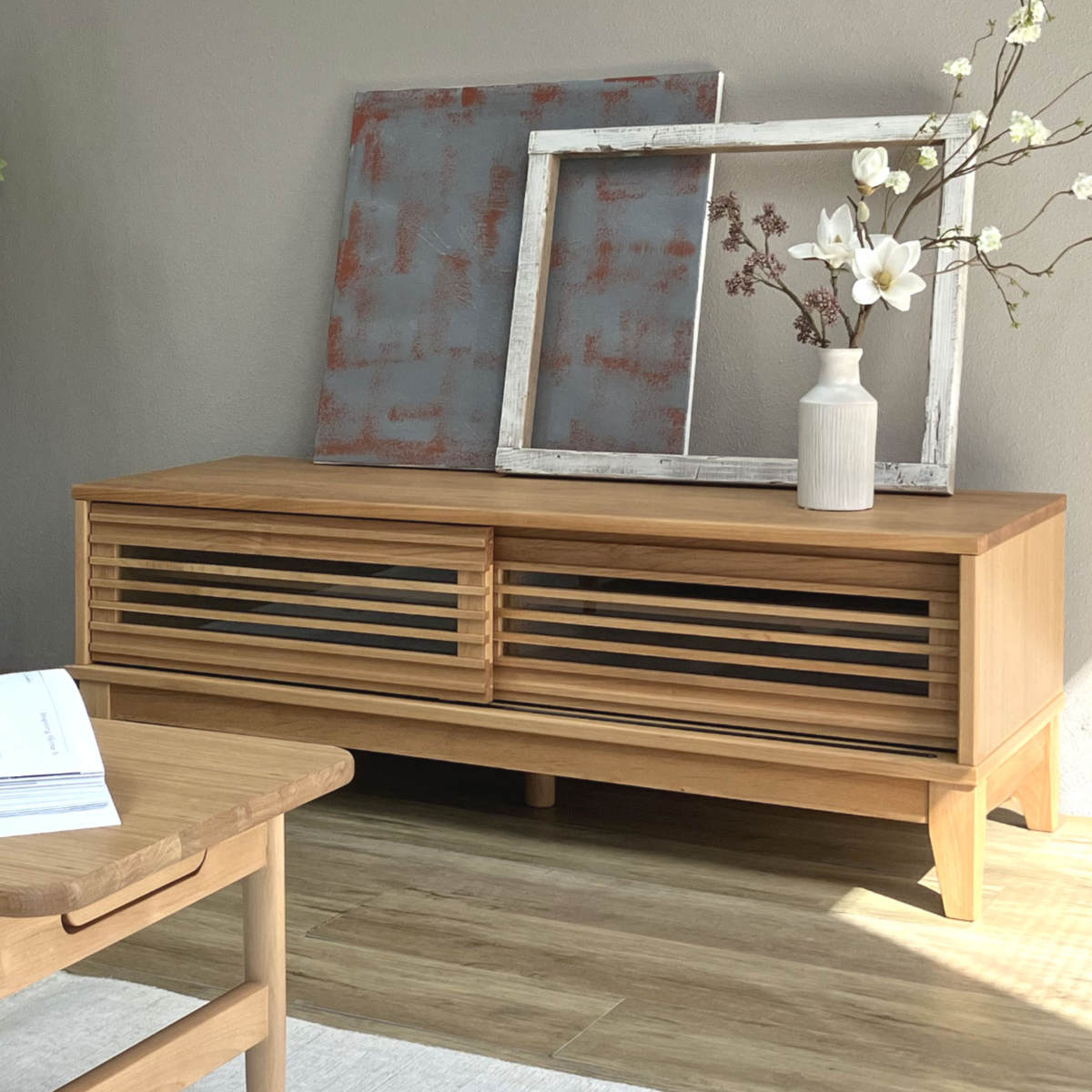 テレビ台 幅120cm ローボード ルーバーデザイン アルダー材 Peresiana