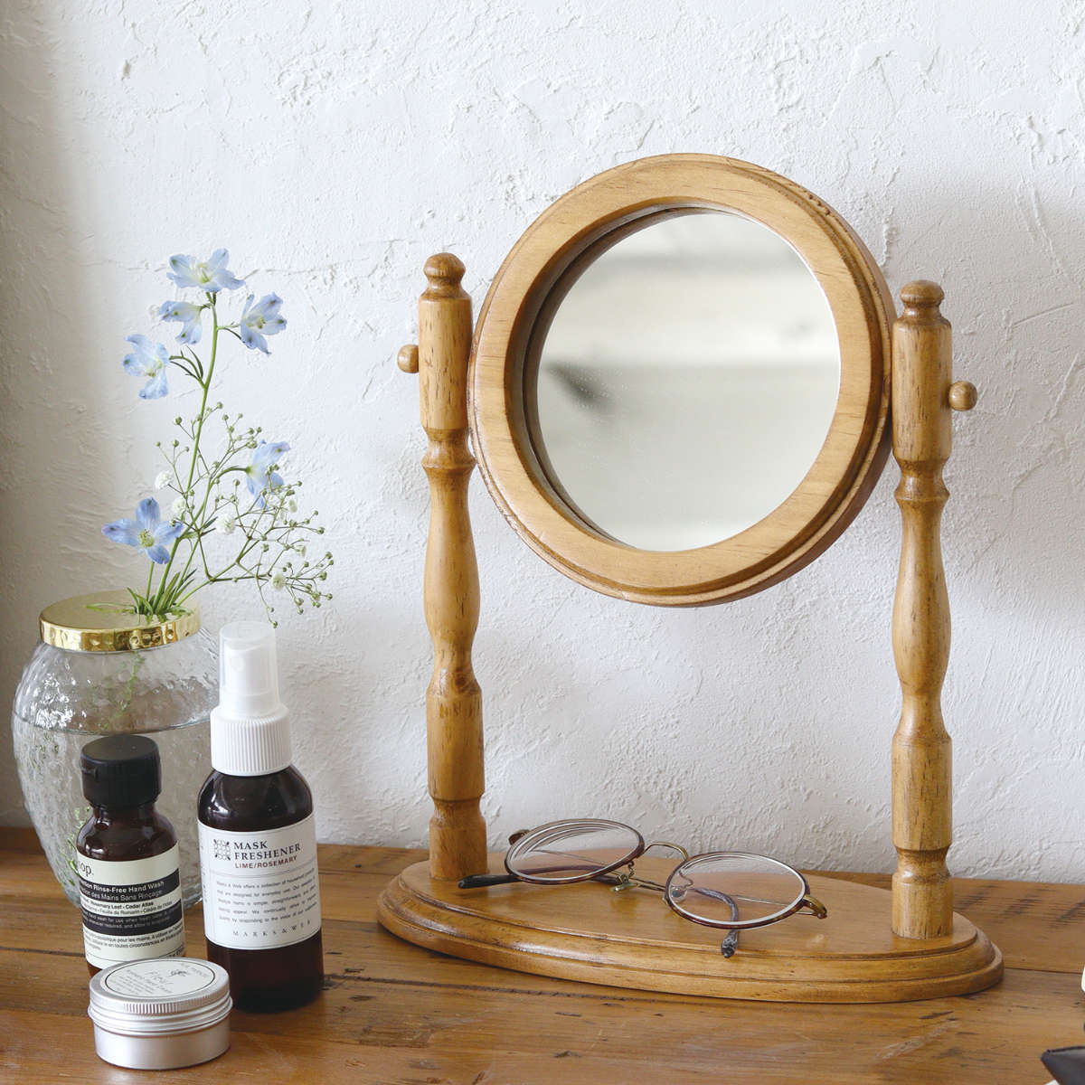 スタンドミラー ラウンド ヴィンテージ調 ナインマーケ （ 角度調整