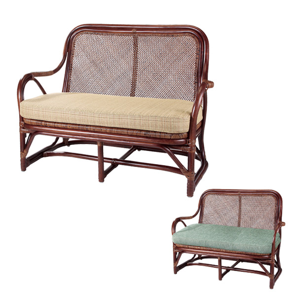 籐 ソファ 2人掛け ラタン製 ラブチェアー 幅106cm （ アジアン家具 籐