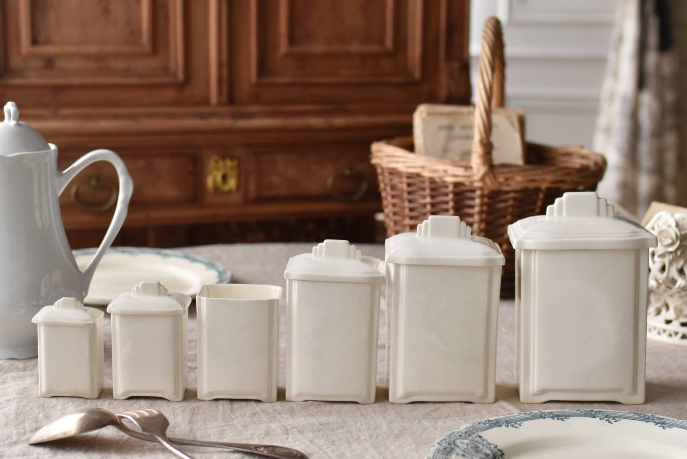 キャニスター6点セット.3 チェコスロバキア アンティーク陶器 スパイス