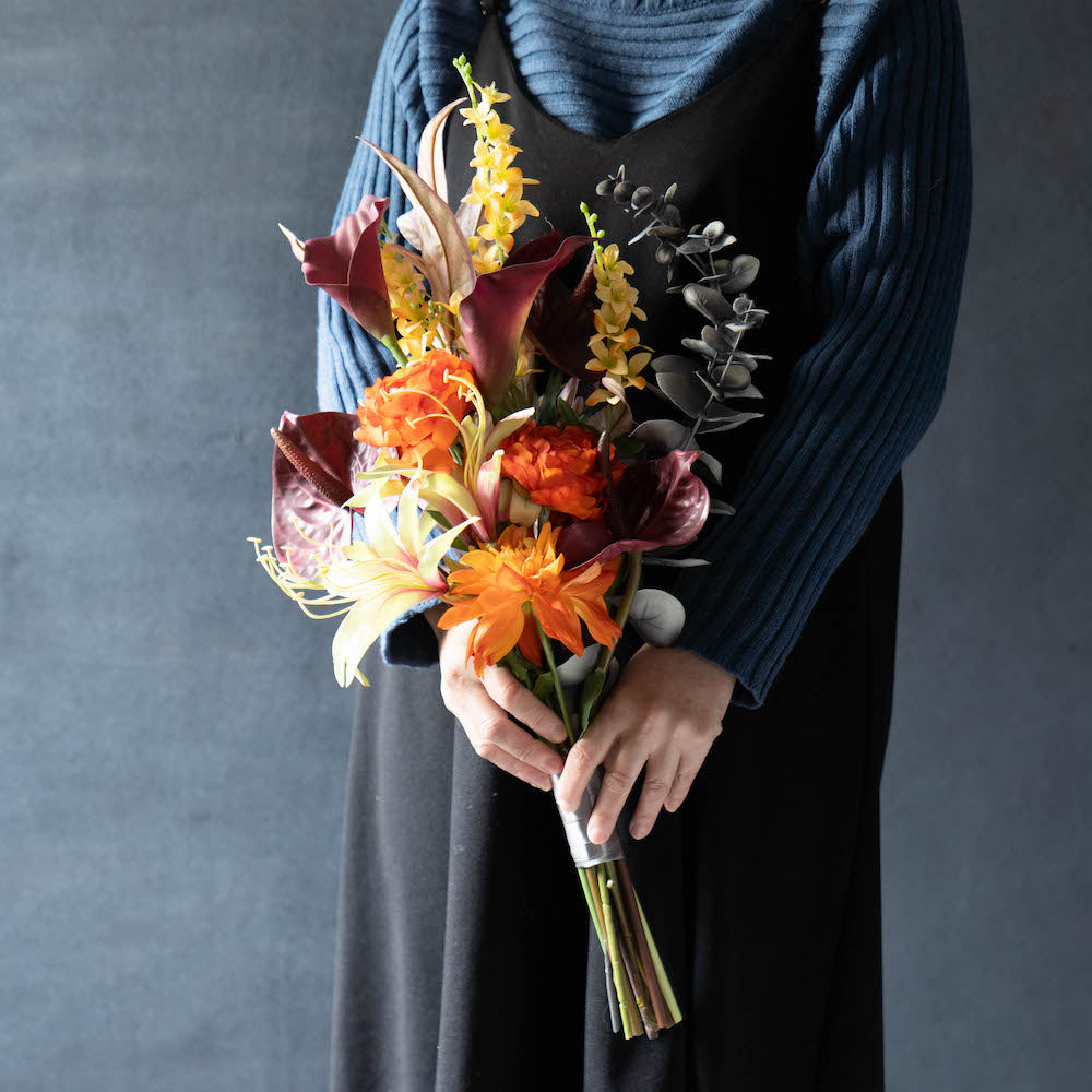 アーティフィシャルフラワー 艶やかなボルドー×オレンジブーケ