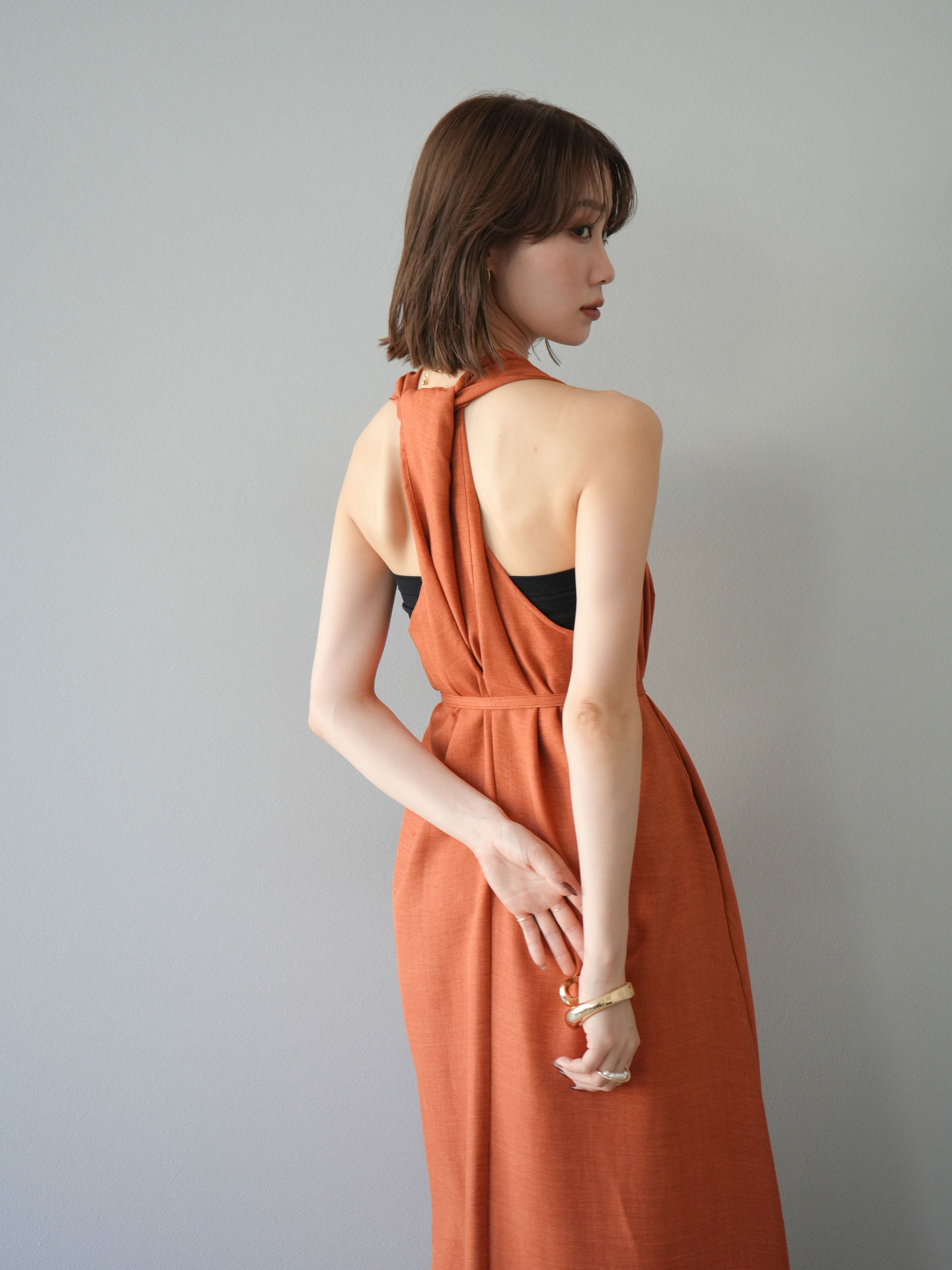 予約]ループデザインムラ染めワンピース/オレンジ – Lumier
