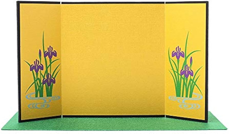 Amazon.co.jp: 型染め 三つ折り 屏風 (毛氈付) 菖蒲 : ホーム＆キッチン