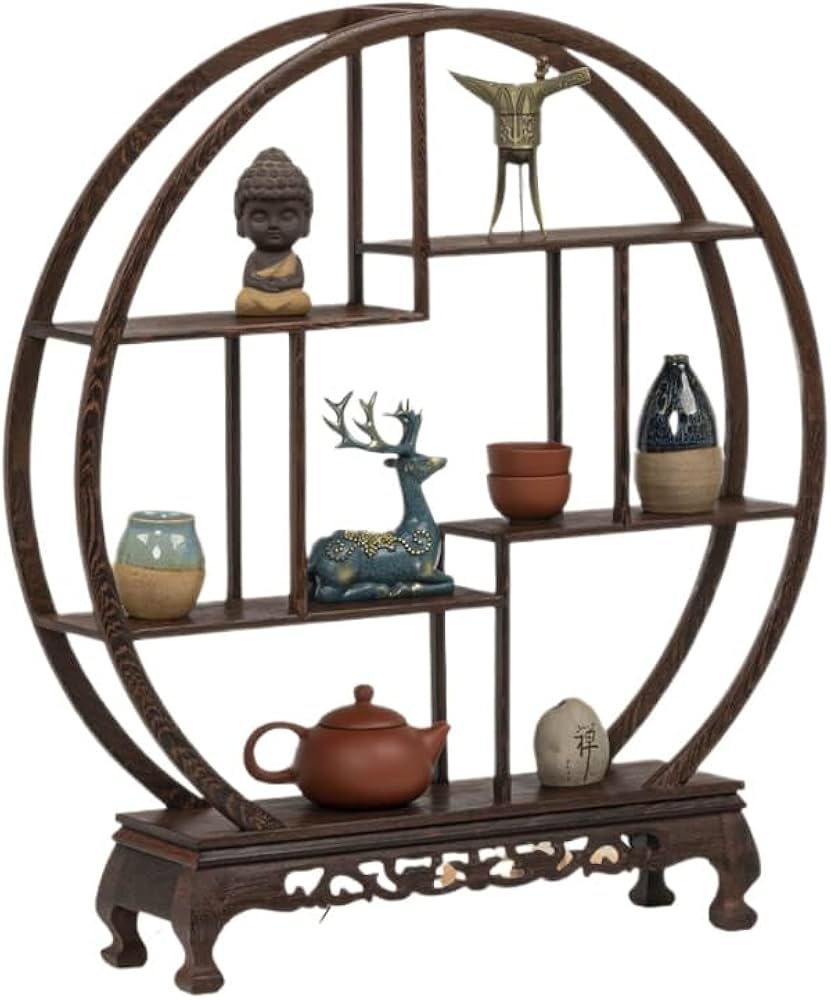 Amazon｜珍品棚 香炉台 瓶台 花台 盆栽台 木製 丸型 大 中国茶器