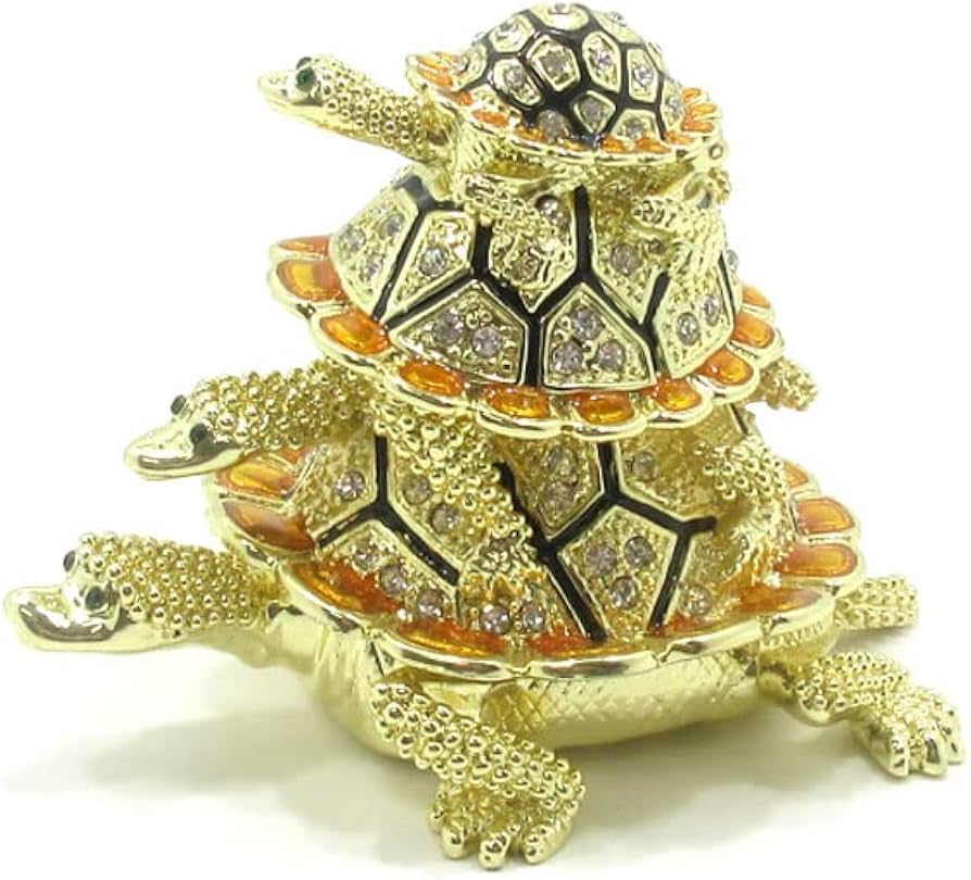Amazon.co.jp: 亀 置物 かめ ラインストーン装飾 三段亀 三代亀 宝物入