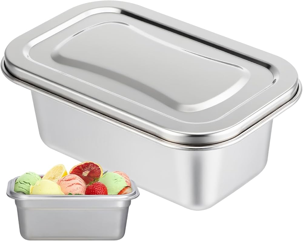Amazon｜Hemoton ステンレススチール アイスクリーム容器 蓋付き 6.7
