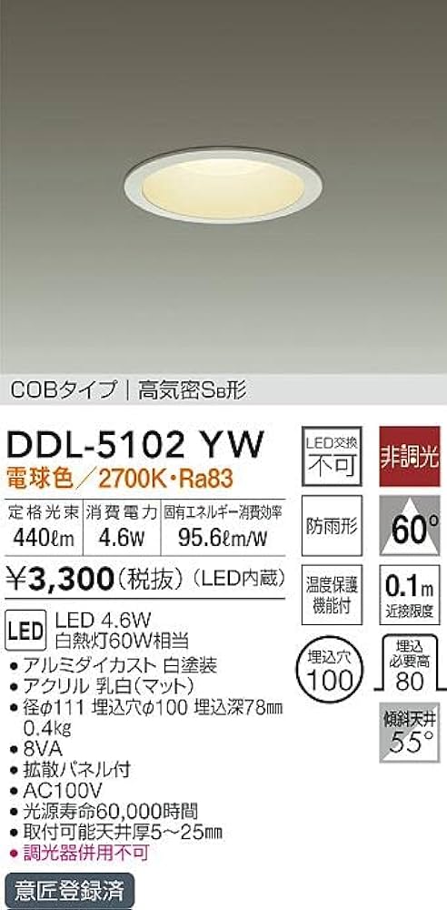 Amazon.co.jp: 大光電機(DAIKO) LEDダウンライト(軒下兼用) (LED内蔵
