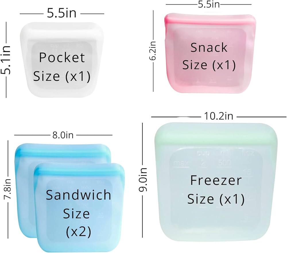 Amazon.co.jp: [5個パック] シリコン製再利用可能食品保存袋容器