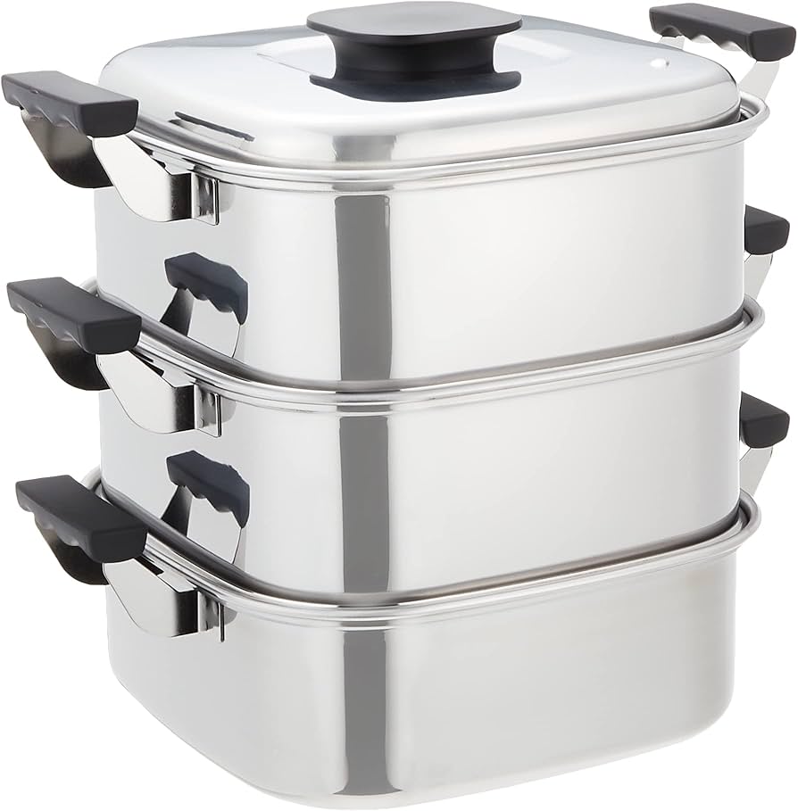 Amazon｜神子島製作所 桃印 18-0角型蒸器 3段27cm｜蒸し器・せいろ