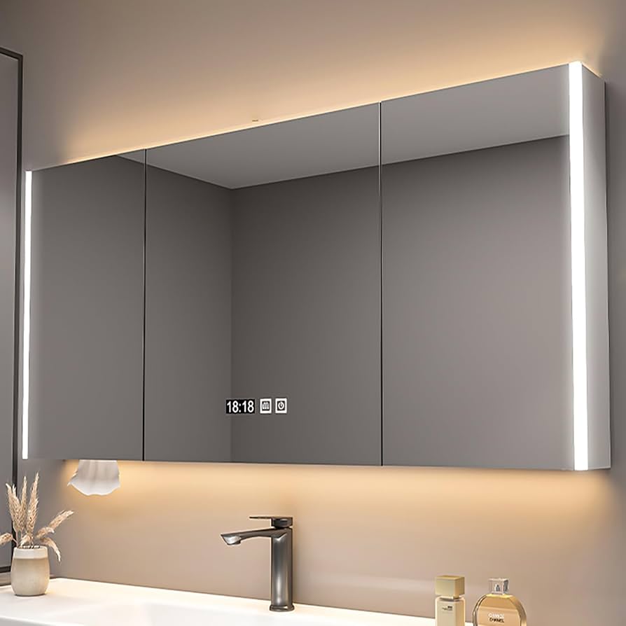 Amazon.co.jp: Muokd ミラーキャビネット 洗面所鏡 LEDライト付き 収納