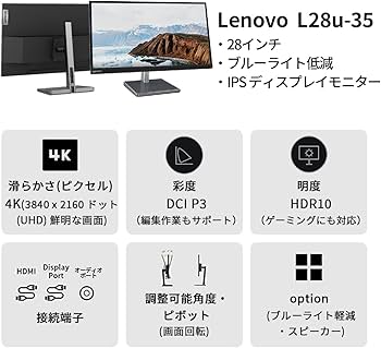 Amazon.co.jp: Lenovo L28u-35 モニター (28インチ IPS WLED液晶 UHD