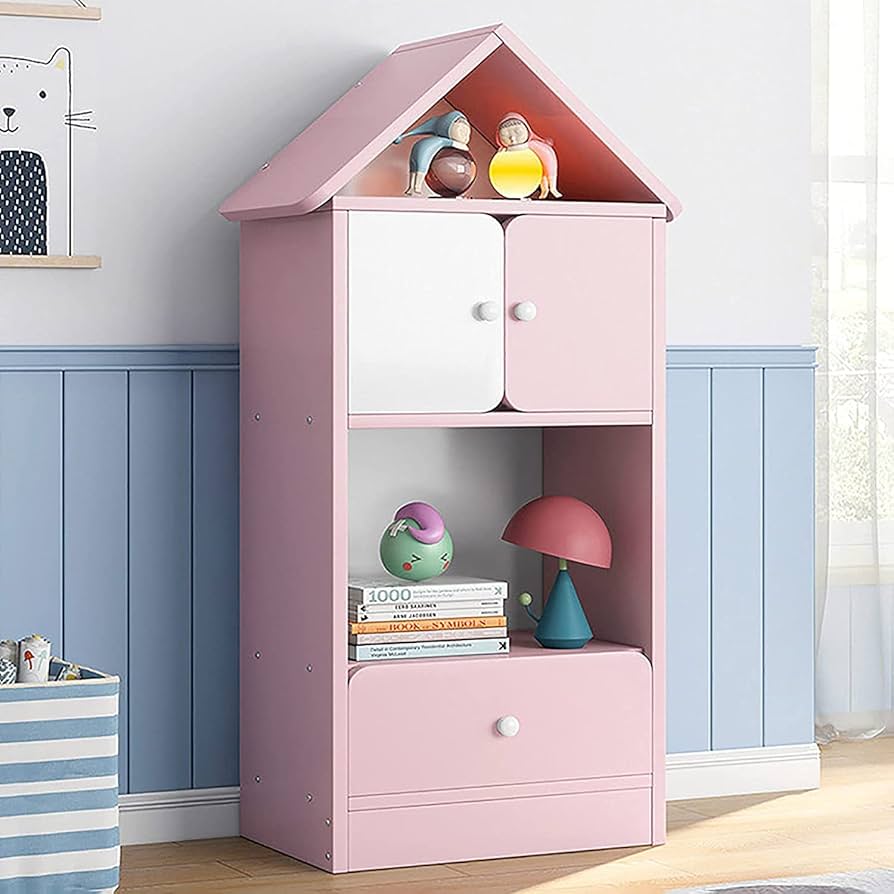 Amazon.co.jp: 木製の本棚、家型の本棚ドールハウス、ドアと引き出し