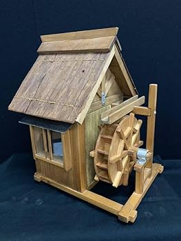 Amazon.co.jp: 堀 木製 水車小屋 アンティーク 置物 模型 古民家