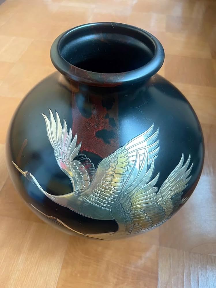 Amazon.co.jp: 花器花瓶飾壺 双鶴彫金 真峰作 青銅 ブロンズ 製 高岡