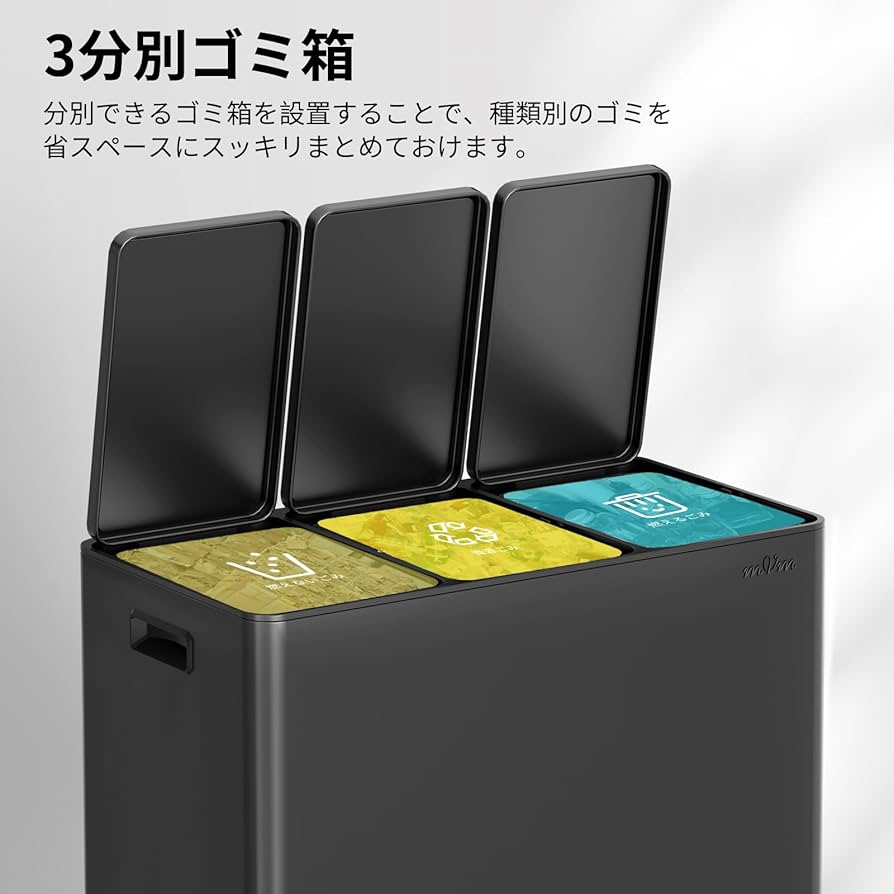 Amazon｜mVm ゴミ箱 分別 横型3分別 3×15L ダストボックス 蓋付き