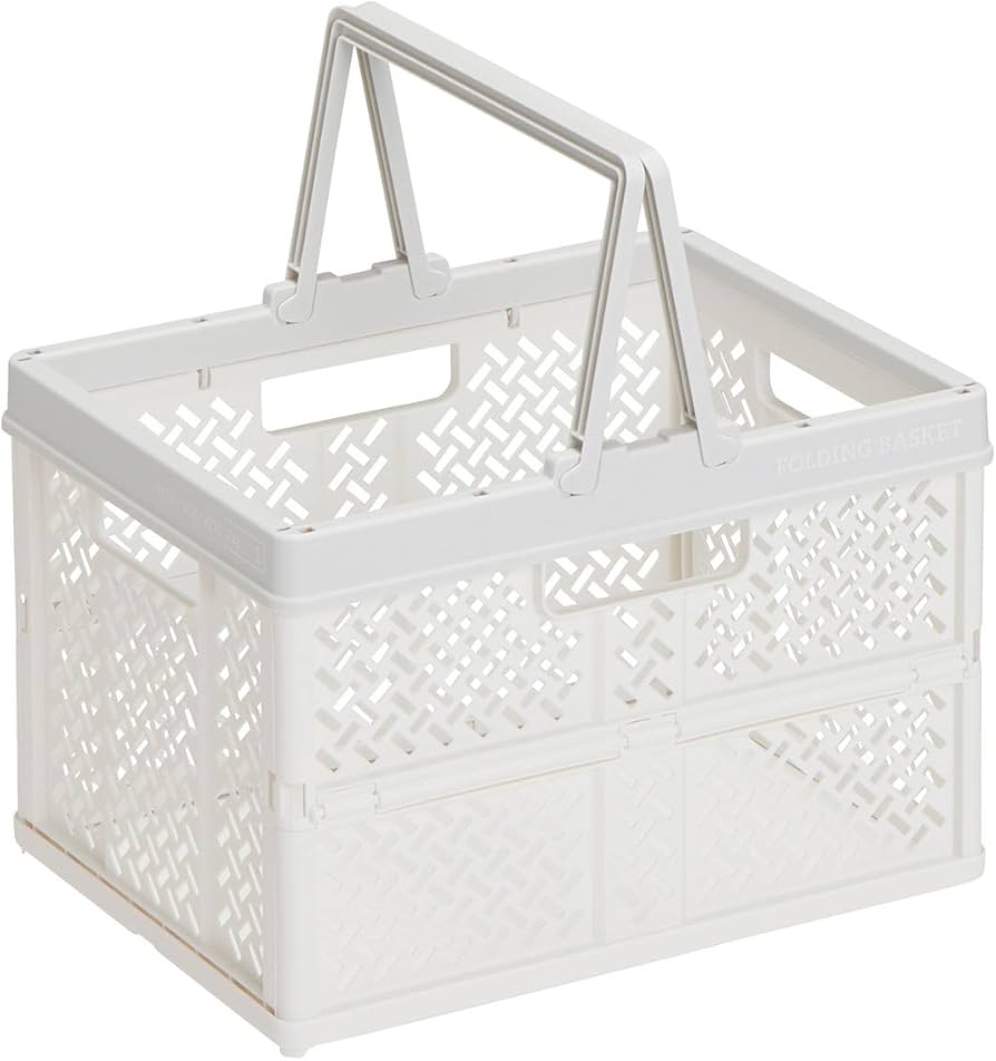 Amazon.co.jp: ハンドル付き折りたたみバスケット ホワイト 小 幅31